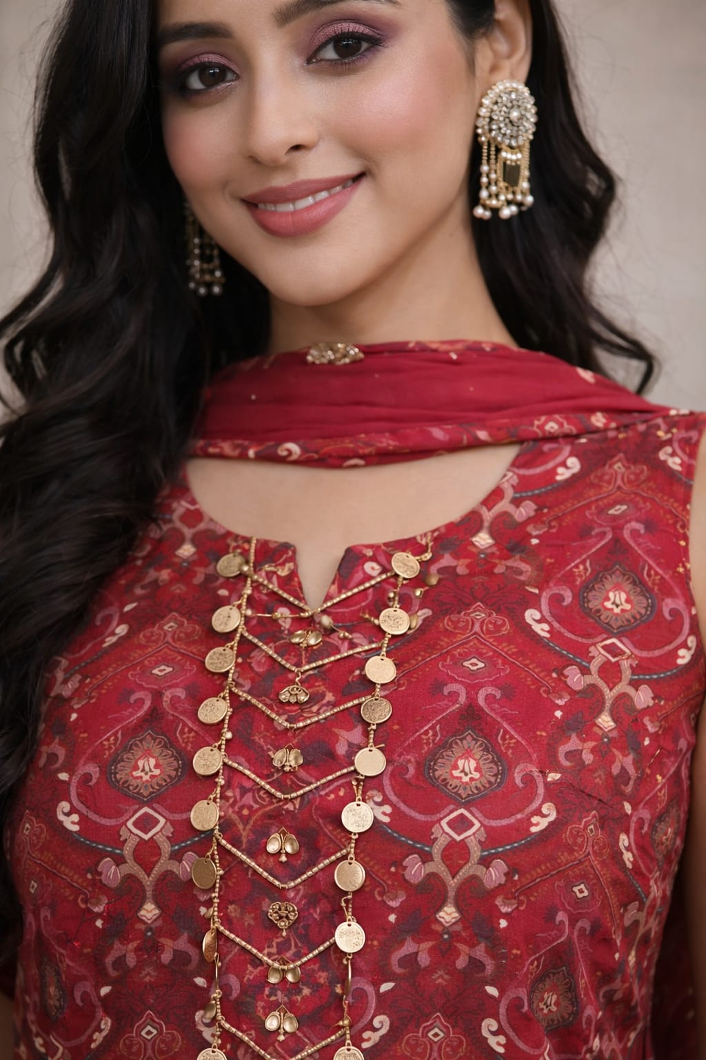 Advita Crimson Maroon Bandhani Print Dhoti Suit with Dupatta
