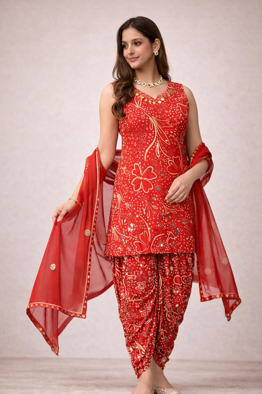 Advita Ruby Red Party Wear Dhoti Suit with Dupatta
