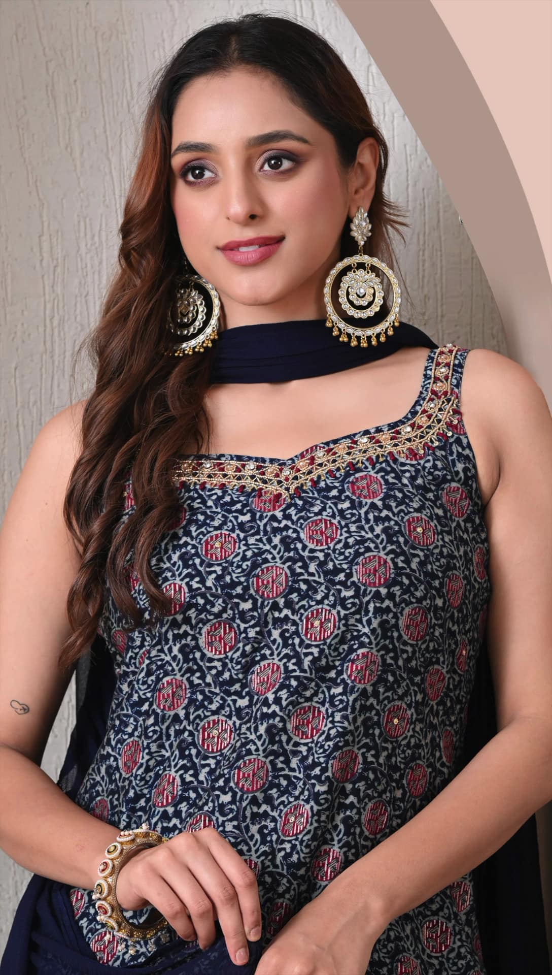Advita Navy Blue Printed Rayon Cotton 3 Piece Suit Set for Women
