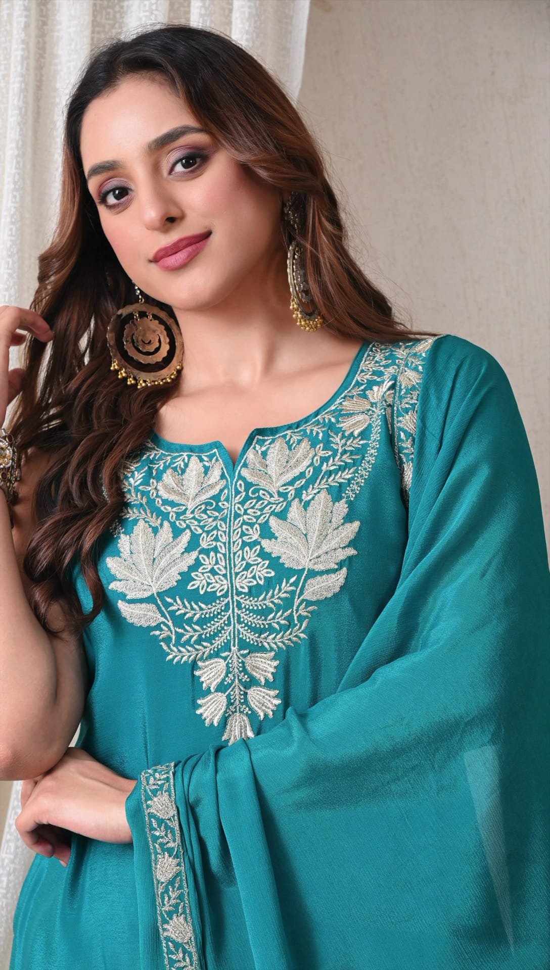 Advita Teal Green Chinon Party Wear Sharara Suit Set with Dupatta