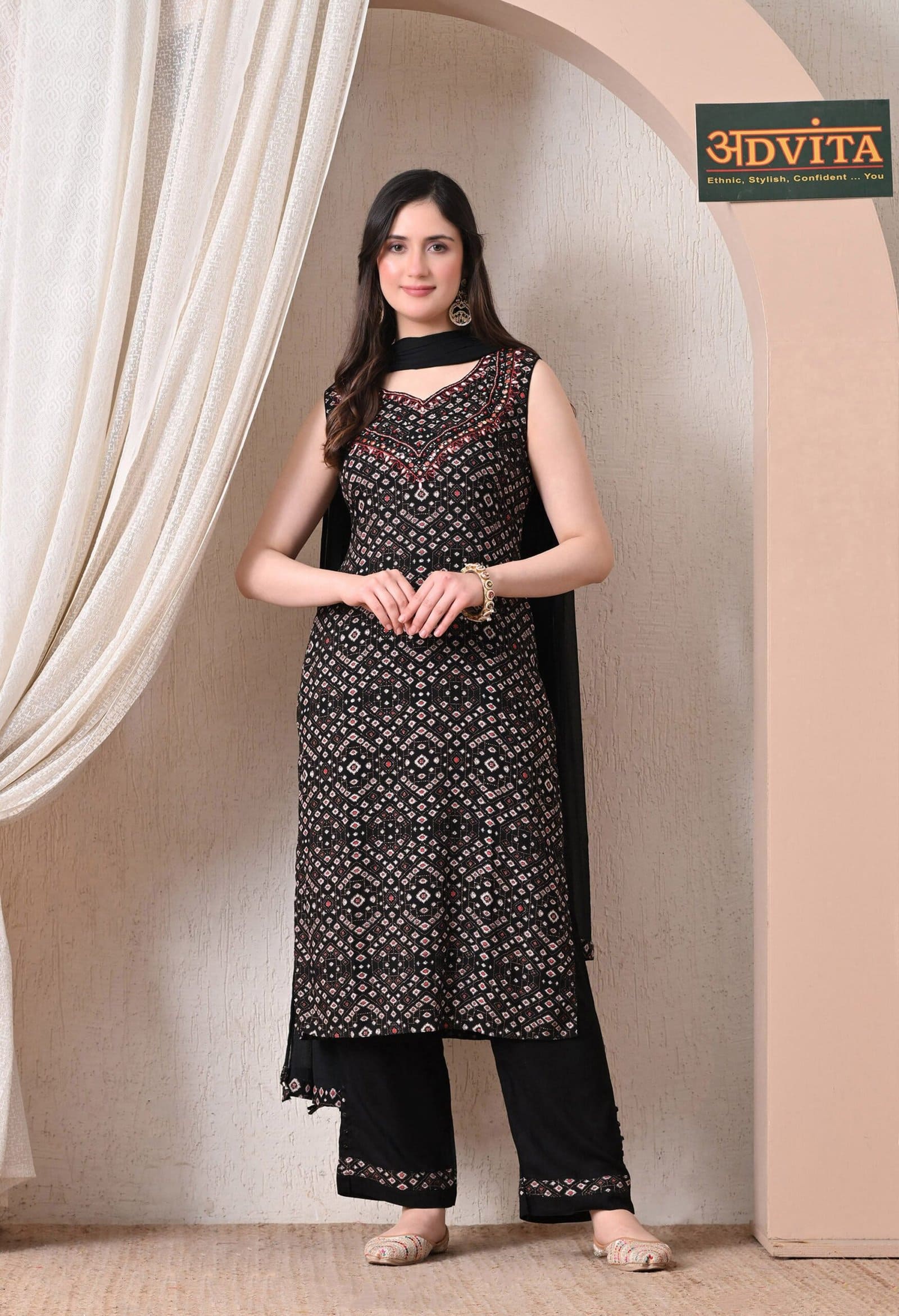 Advita Bandhani Diamond Print Rayon Cotton Suit for Women