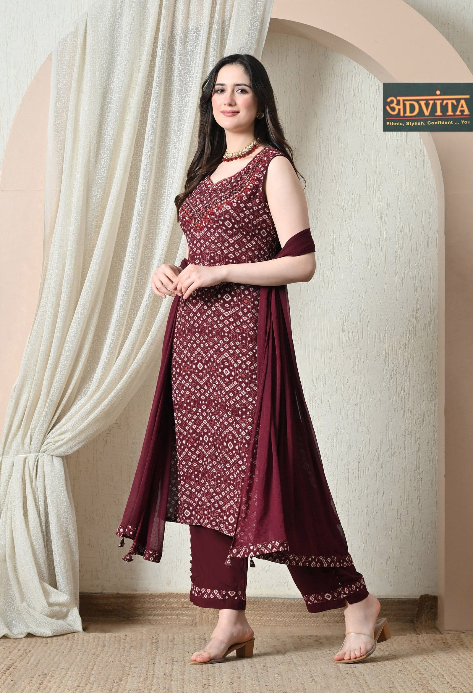 Advita Bandhani Diamond Print Rayon Cotton Suit for Women Alternate View