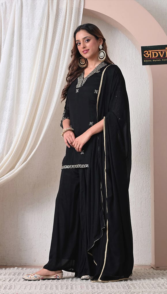 Advita Black Chinon Party Wear Sharara Set for Women