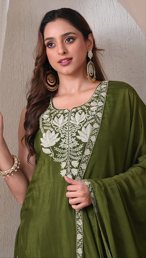 Advita Olive Green Chinon Party Wear Sharara Set for Women