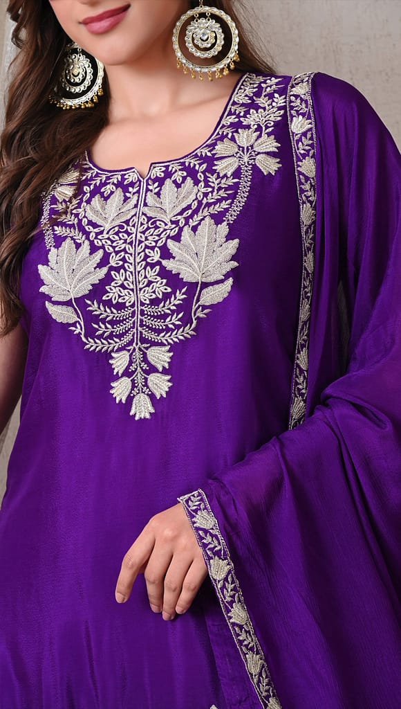 Advita Royal Purple Chinon Embroidered Sharara Set for Women