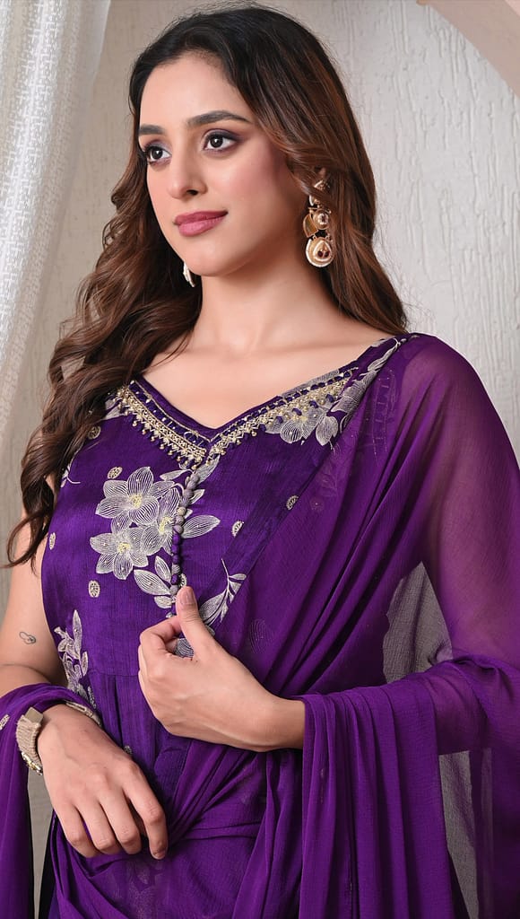 Advita Royal Purple Chinon Silk Party Wear Sharara Suit Set for Women