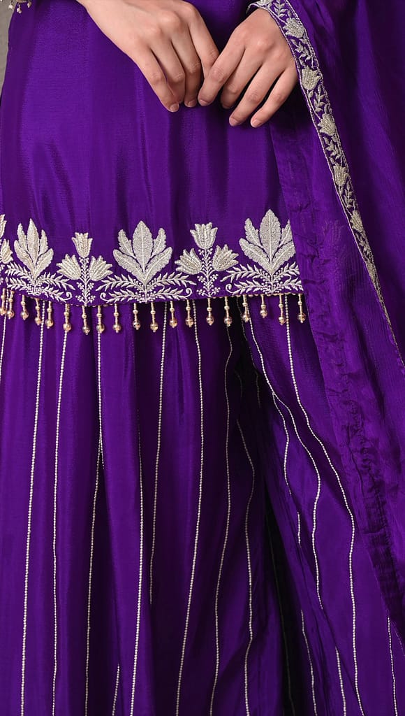 Advita Royal Purple Chinon Embroidered Sharara Set for Women