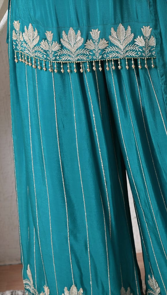 Advita Teal Green Chinon Party Wear Sharara Suit Set with Dupatta