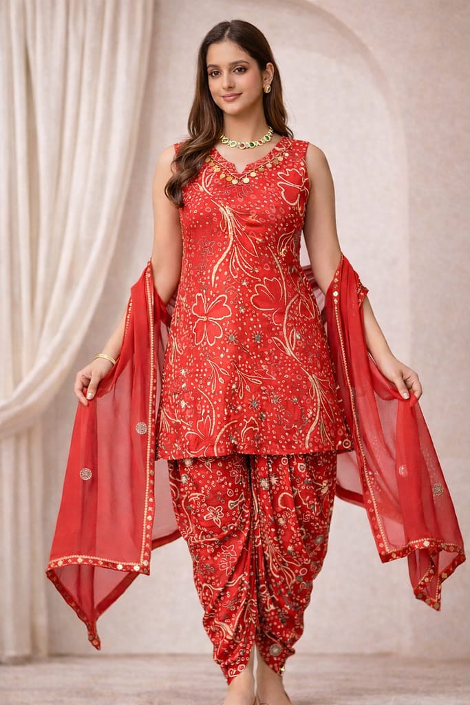 Advita Ruby Red Party Wear Dhoti Suit with Dupatta
