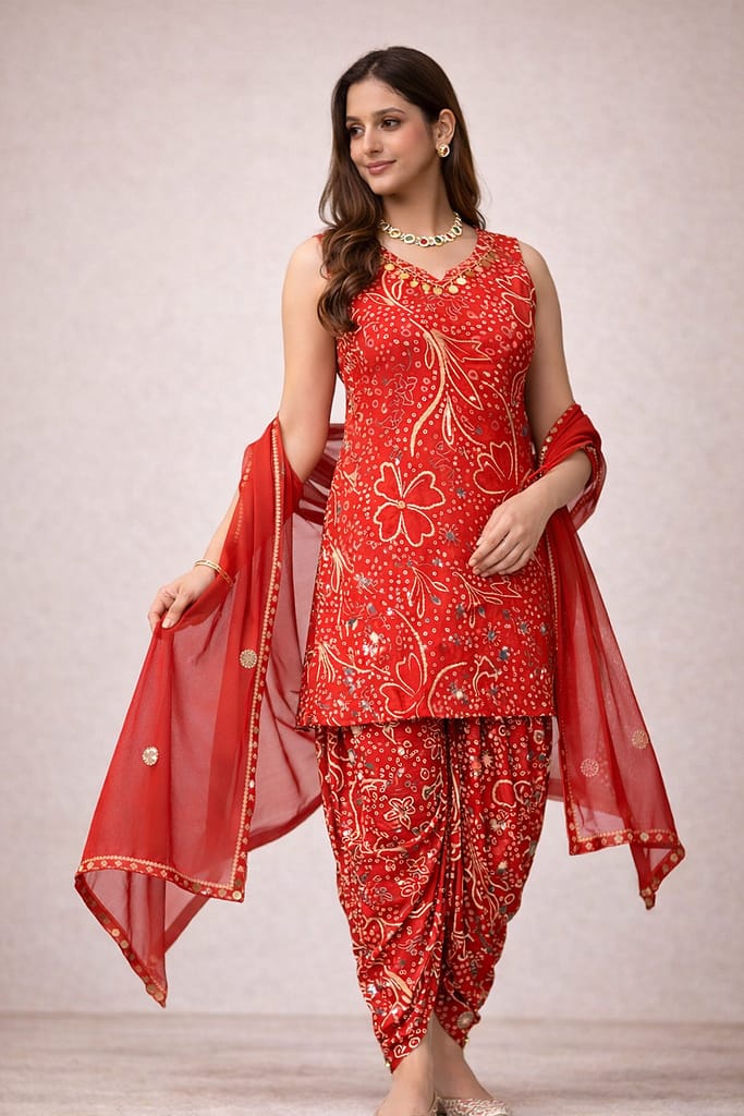 Advita Ruby Red Party Wear Dhoti Suit with Dupatta