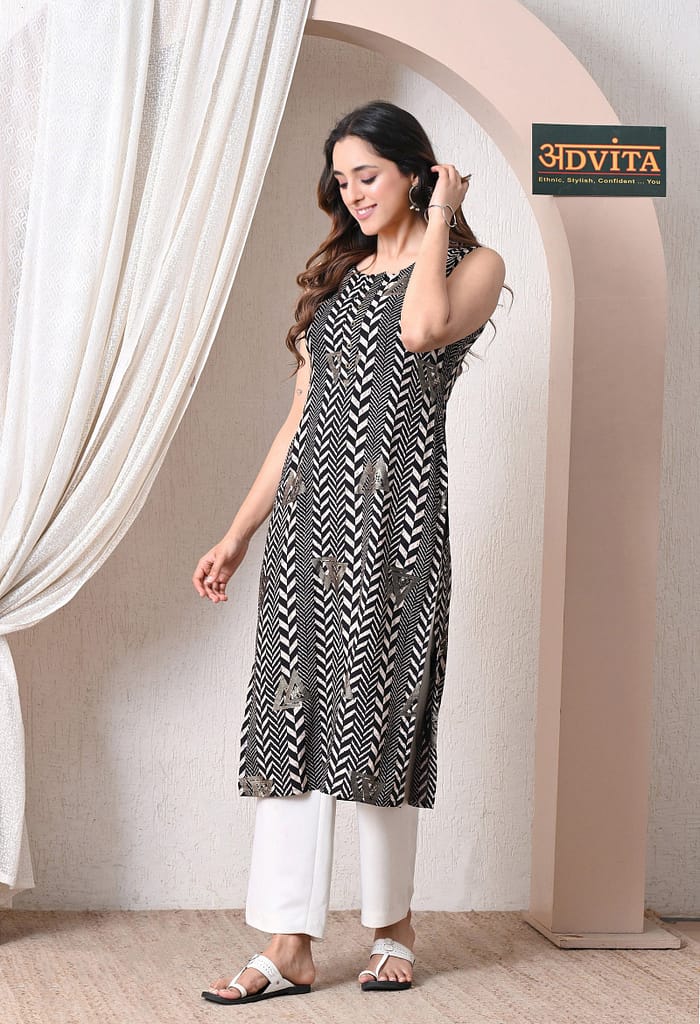 Advita Black Rayon Cotton Printed Kurti for Women Daily Wear