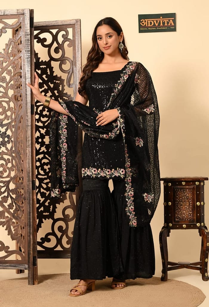 Party Wear Black Sharara Set for Women
