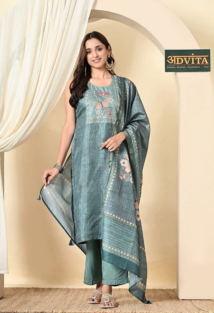 Advita Party Wear 3-Piece Suit for Women Kurti Pant Dupatta Set