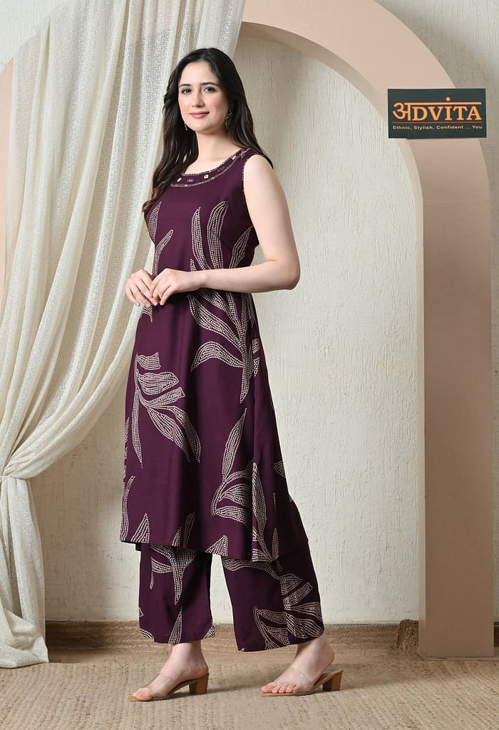 Advita Black & Purple A-Line Rayon Cotton Kurta Set for Women