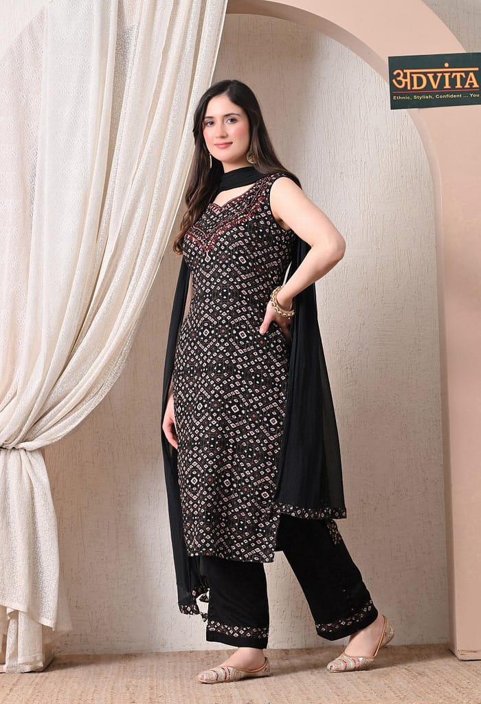 Advita Bandhani Diamond Print Rayon Cotton Suit for Women
