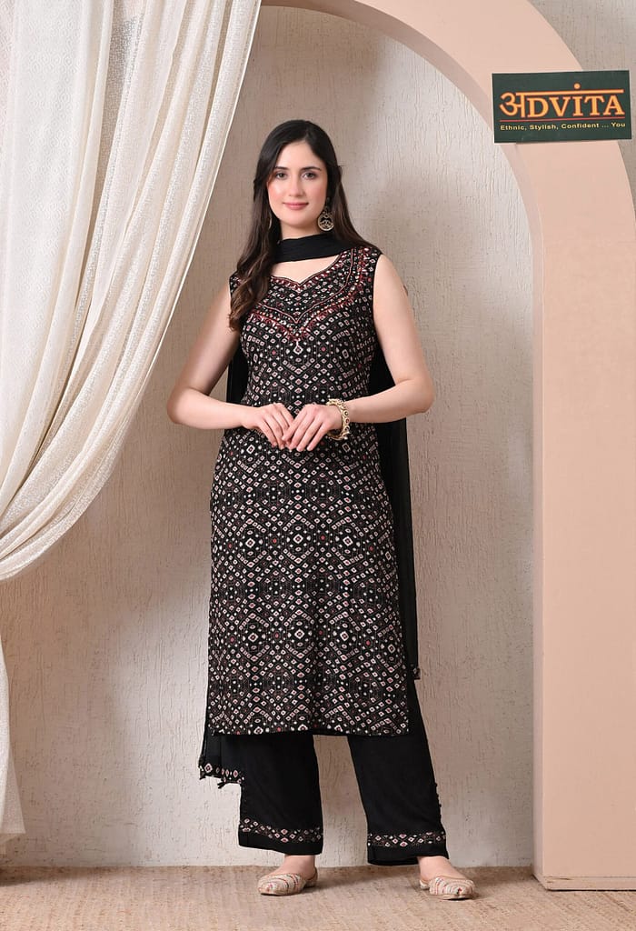 Advita Bandhani Diamond Print Rayon Cotton Suit for Women