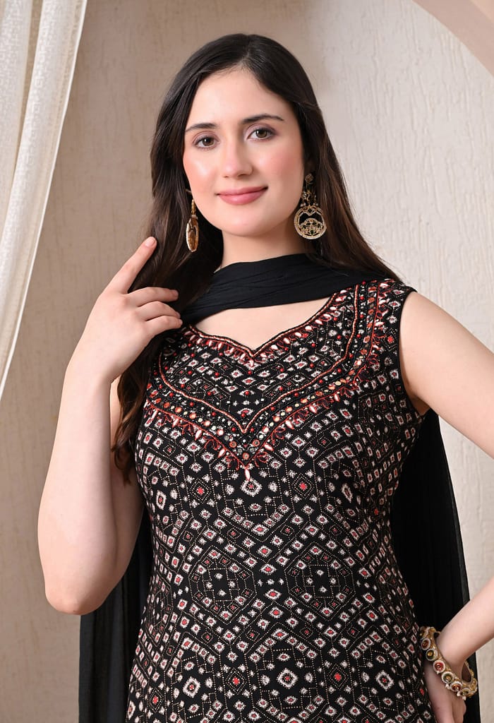 Advita Bandhani Diamond Print Rayon Cotton Suit for Women