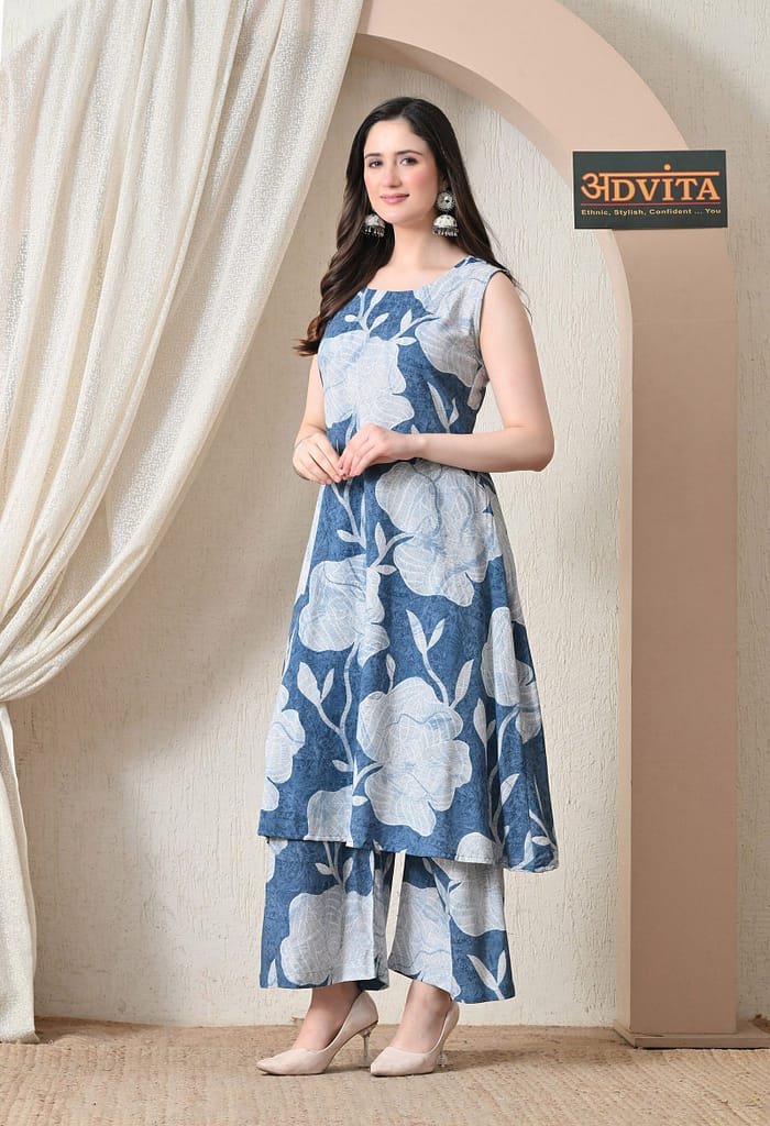 Advita Rose Floral Print Rayon Cotton A-Line Kurta Set for Women