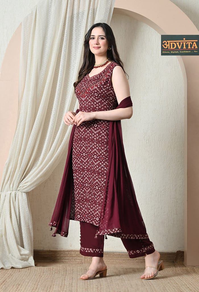 Advita Bandhani Diamond Print Rayon Cotton Suit for Women